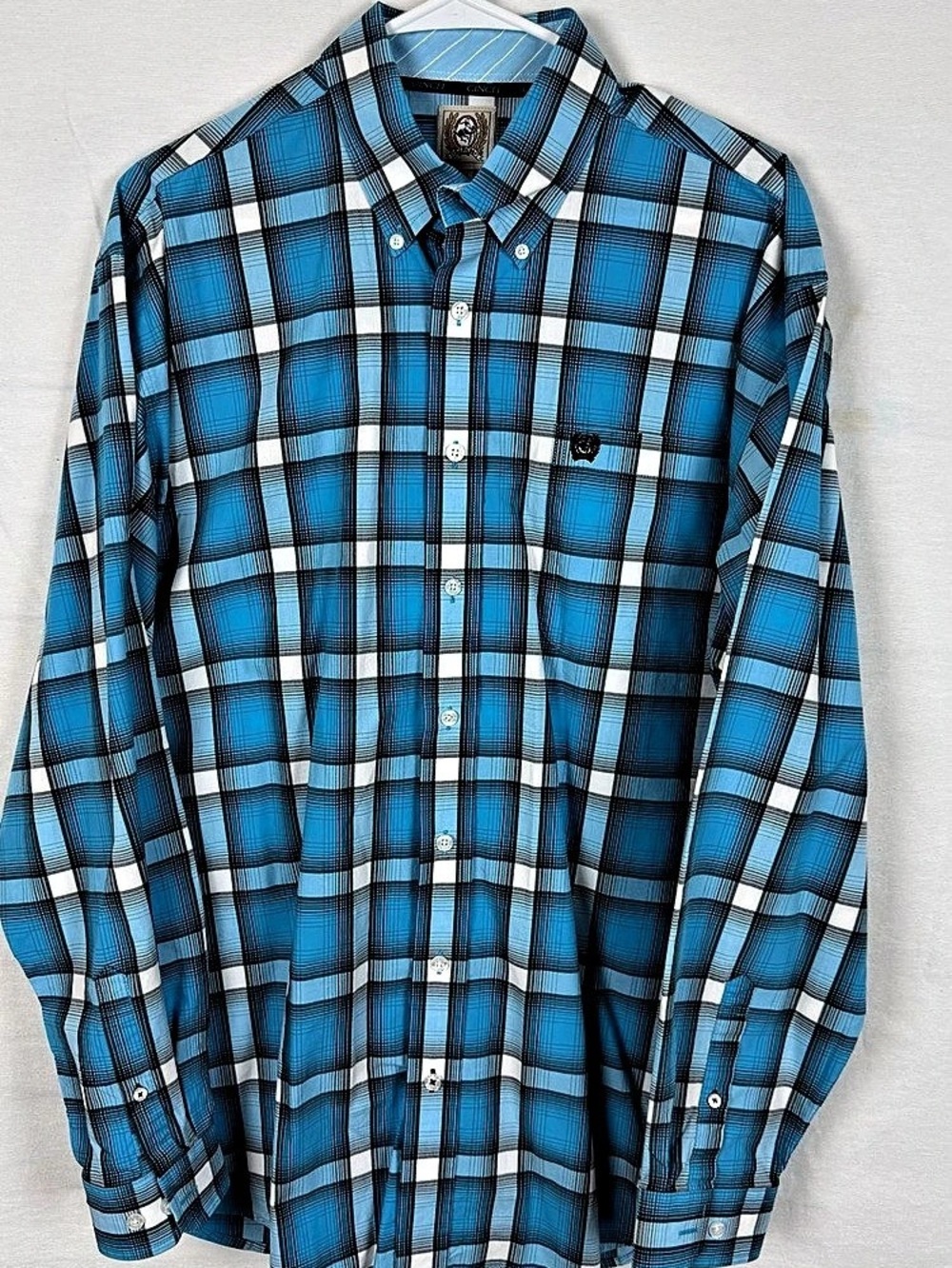 Cinch Men's Plaid Button Down in Blue & White Size Medium